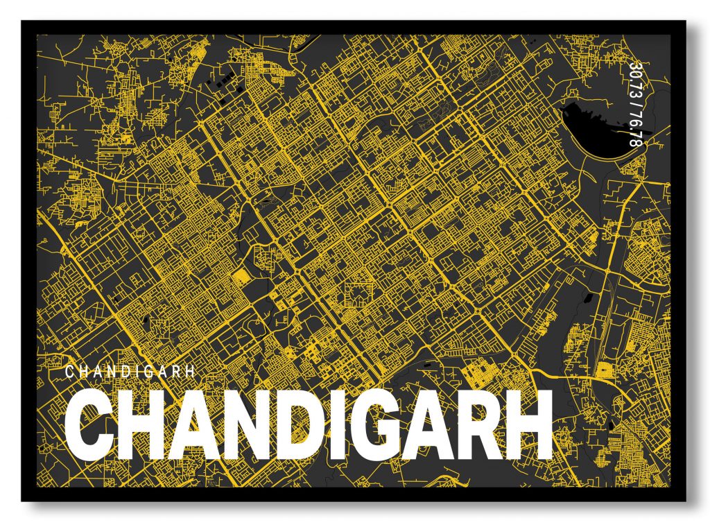 Yellow poster map of chandigarh