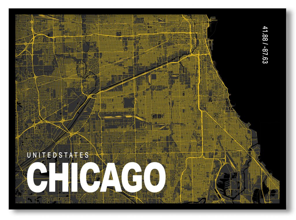 Yellow poster map of chicago