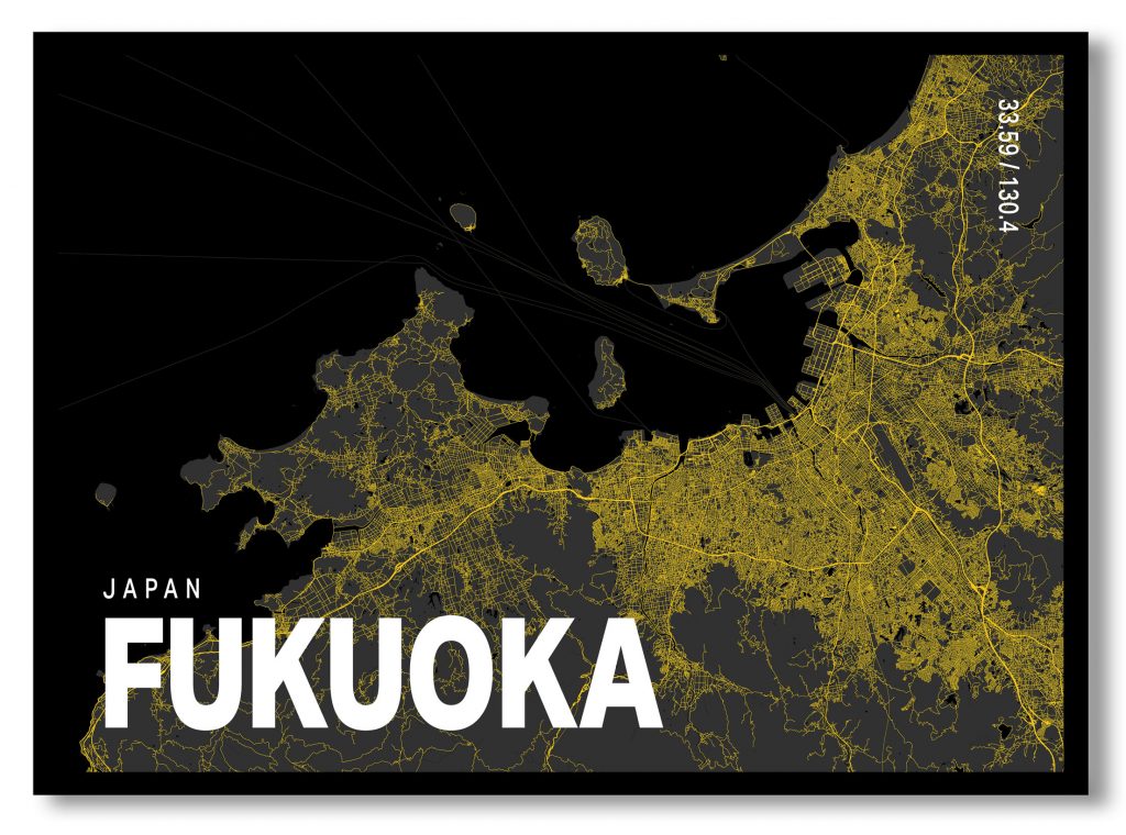 Yellow poster map of fukuoka