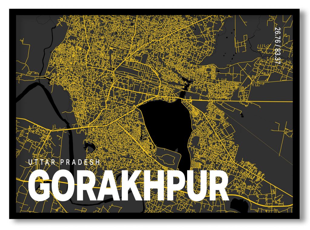 Yellow poster map of gorakhpur
