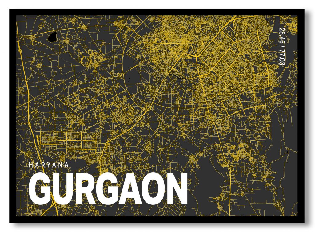 Yellow poster map of gurgaon