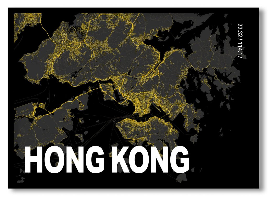 Yellow poster map of hong kong