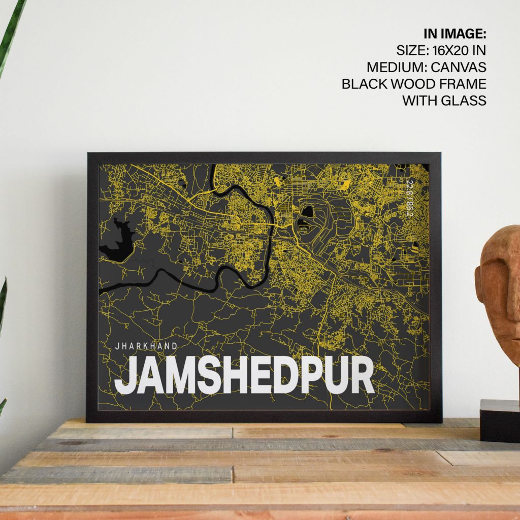 Yellow poster map of jamshedpur Wall Art, Hanging Wall Decor, Home