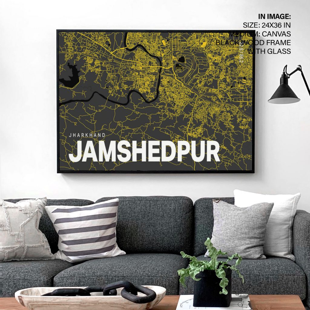 Yellow poster map of jamshedpur Wall Art, Hanging Wall Decor, Home