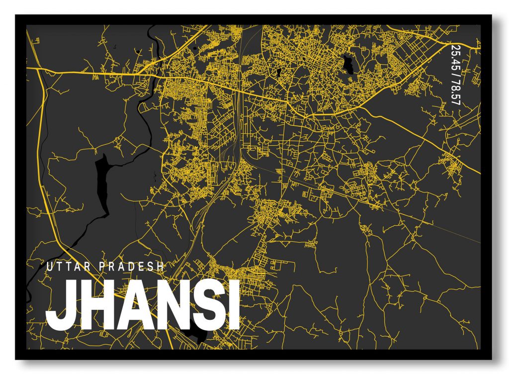 Yellow poster map of jhansi
