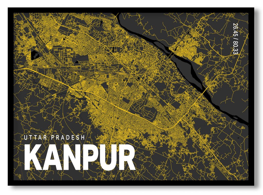 Yellow poster map of kanpur
