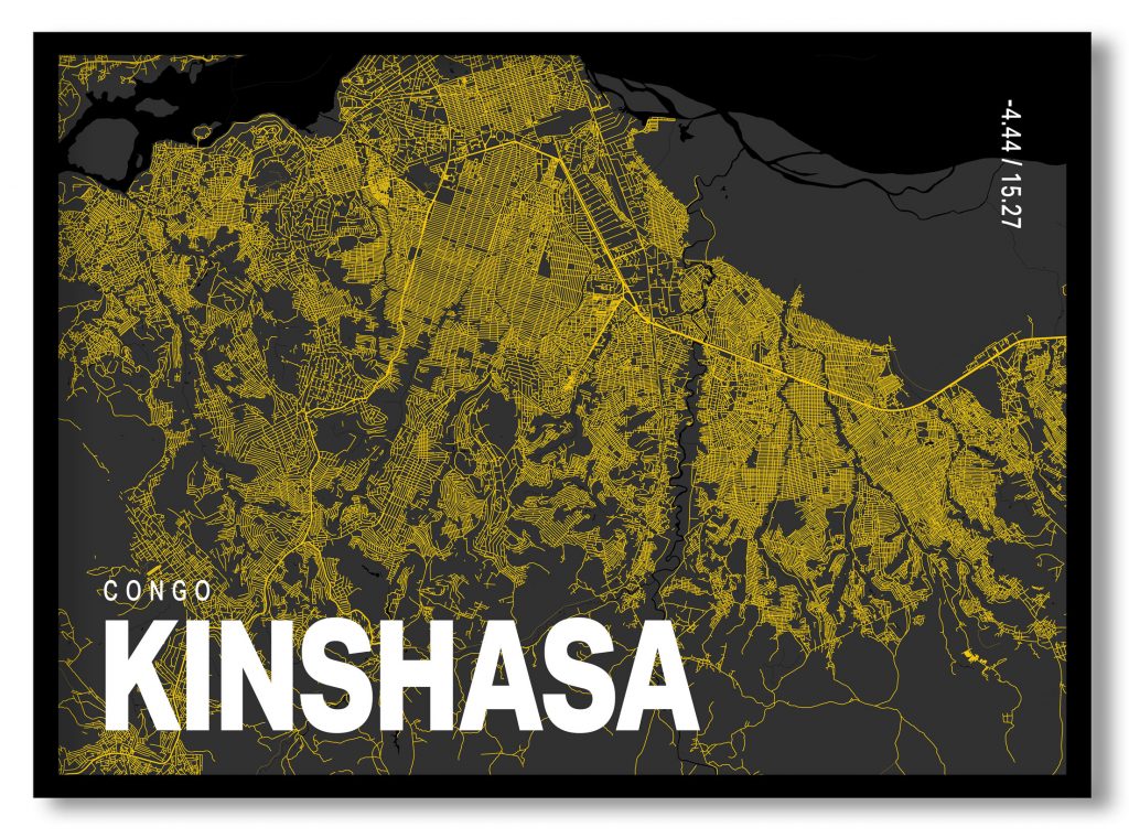 Yellow poster map of kinshasa