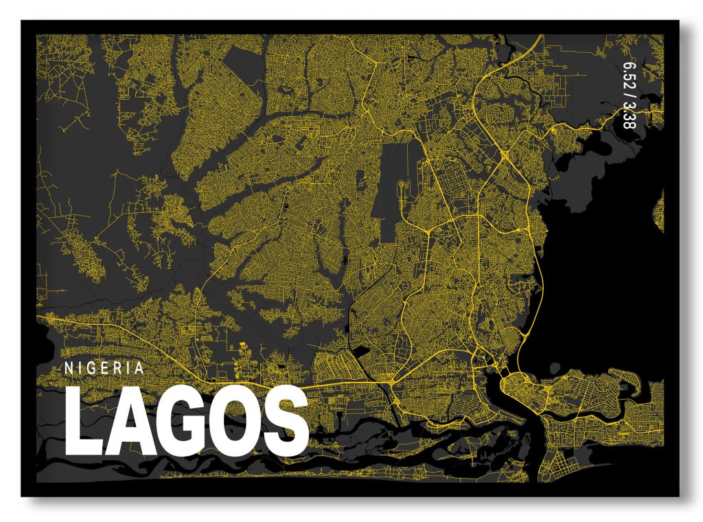 Yellow poster map of lagos