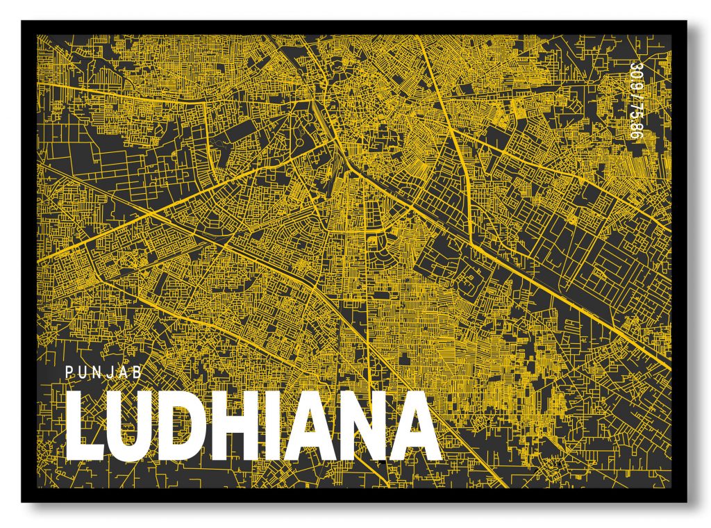 Yellow poster map of ludhiana