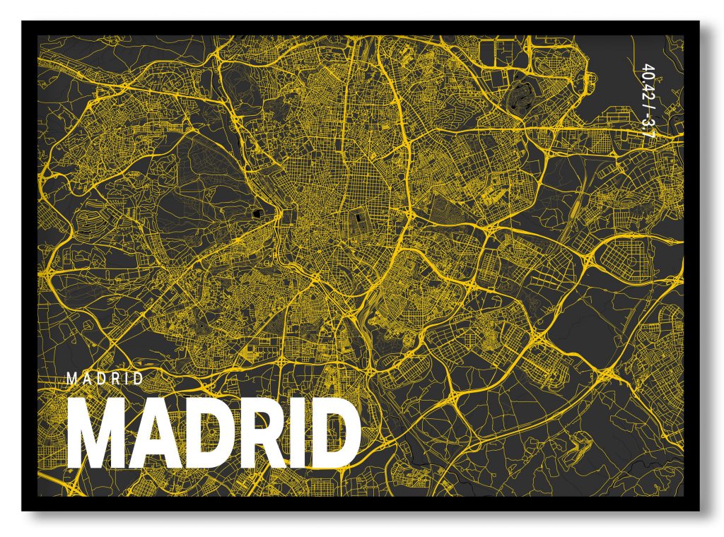 Yellow poster map of madrid