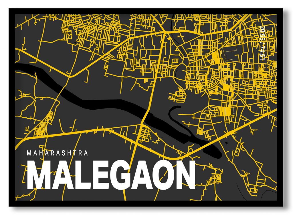 Yellow poster map of malegaon