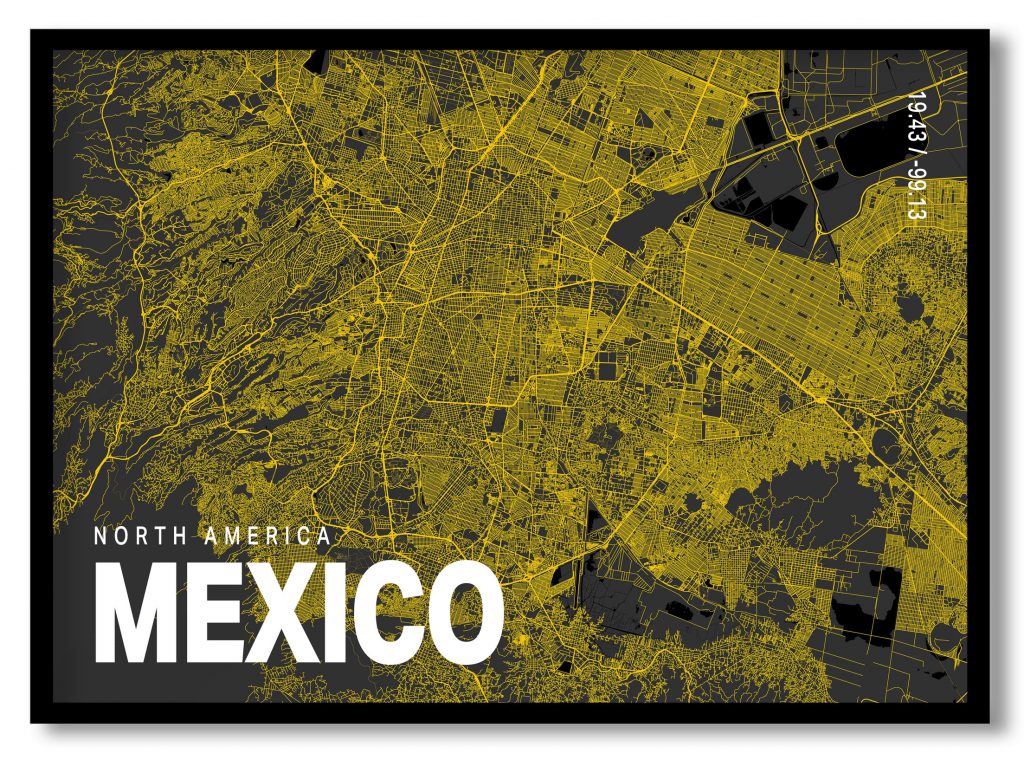 Yellow poster map of mexico