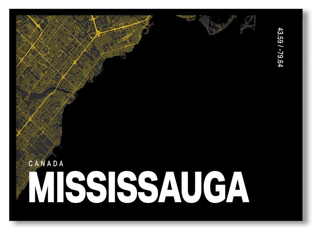 Yellow poster map of mississauga