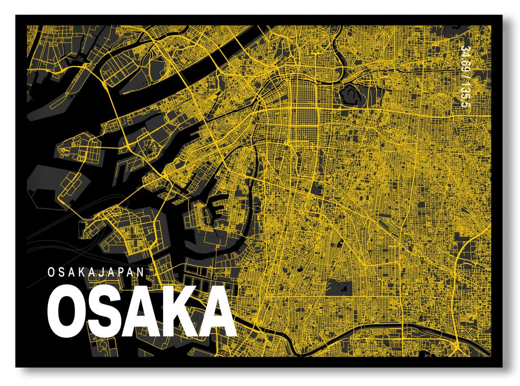 Yellow poster map of osaka