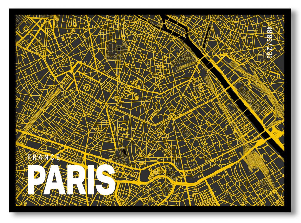 Yellow poster map of paris