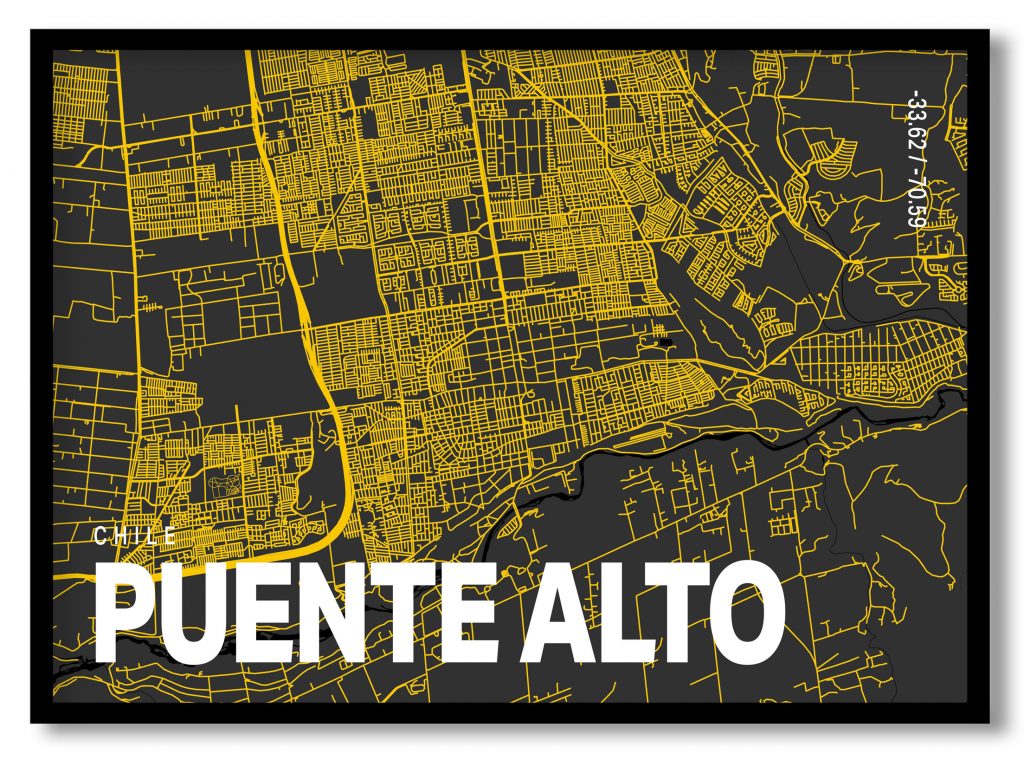 Yellow poster map of puente alto