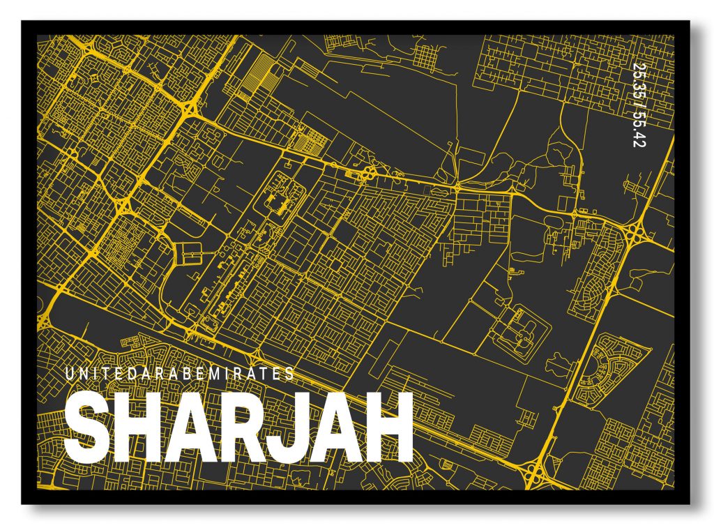 Yellow poster map of sharjah