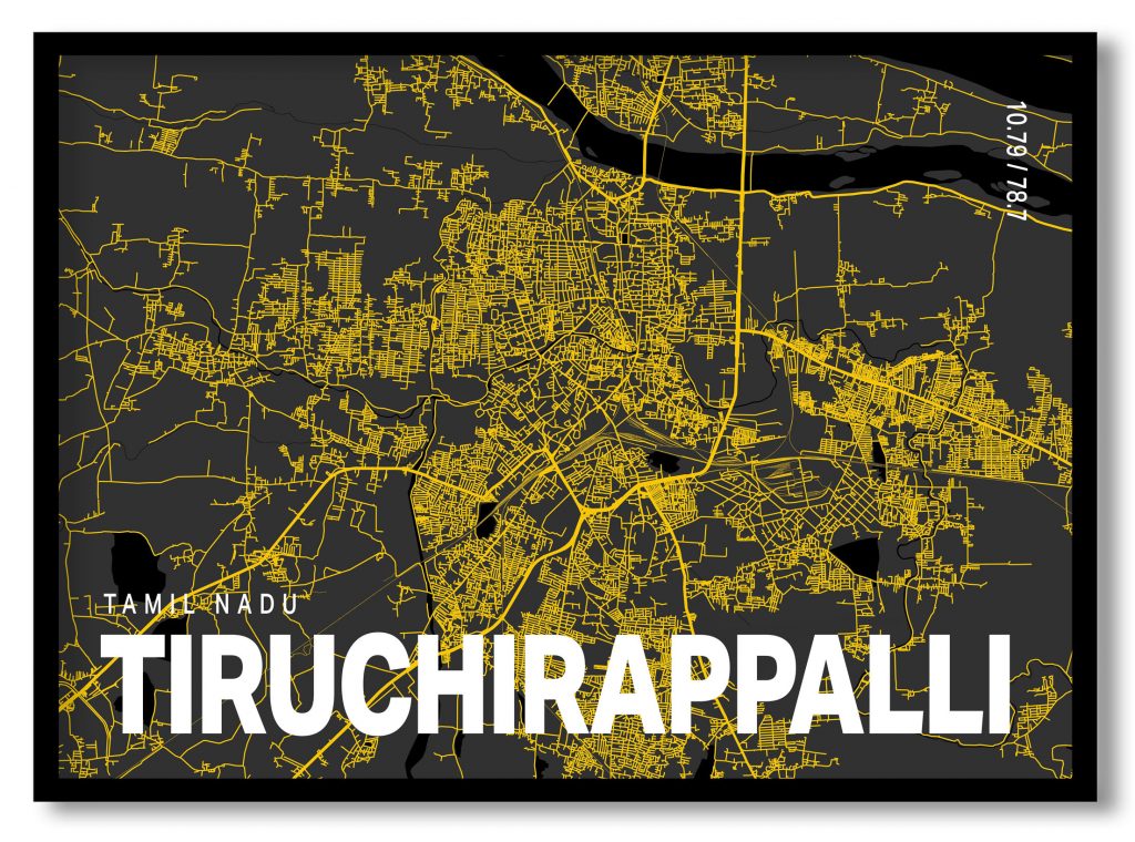 Yellow poster map of tiruchirappalli