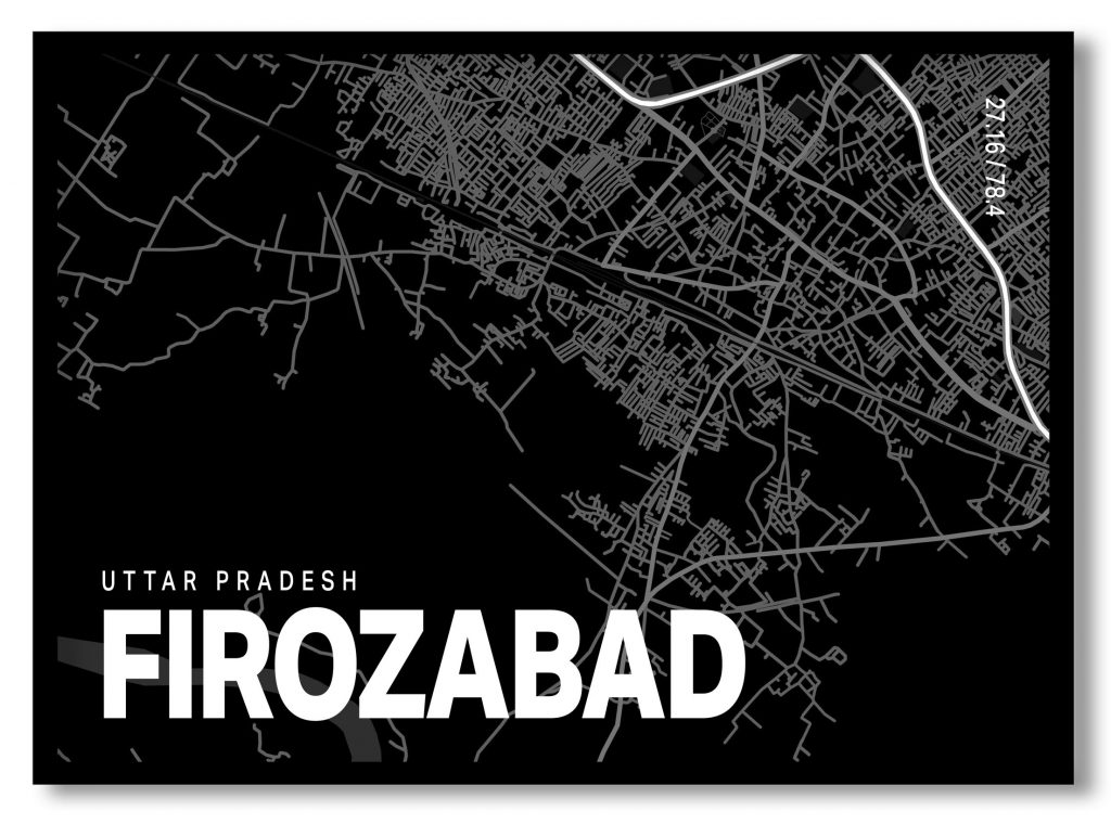 Black poster map of firozabad