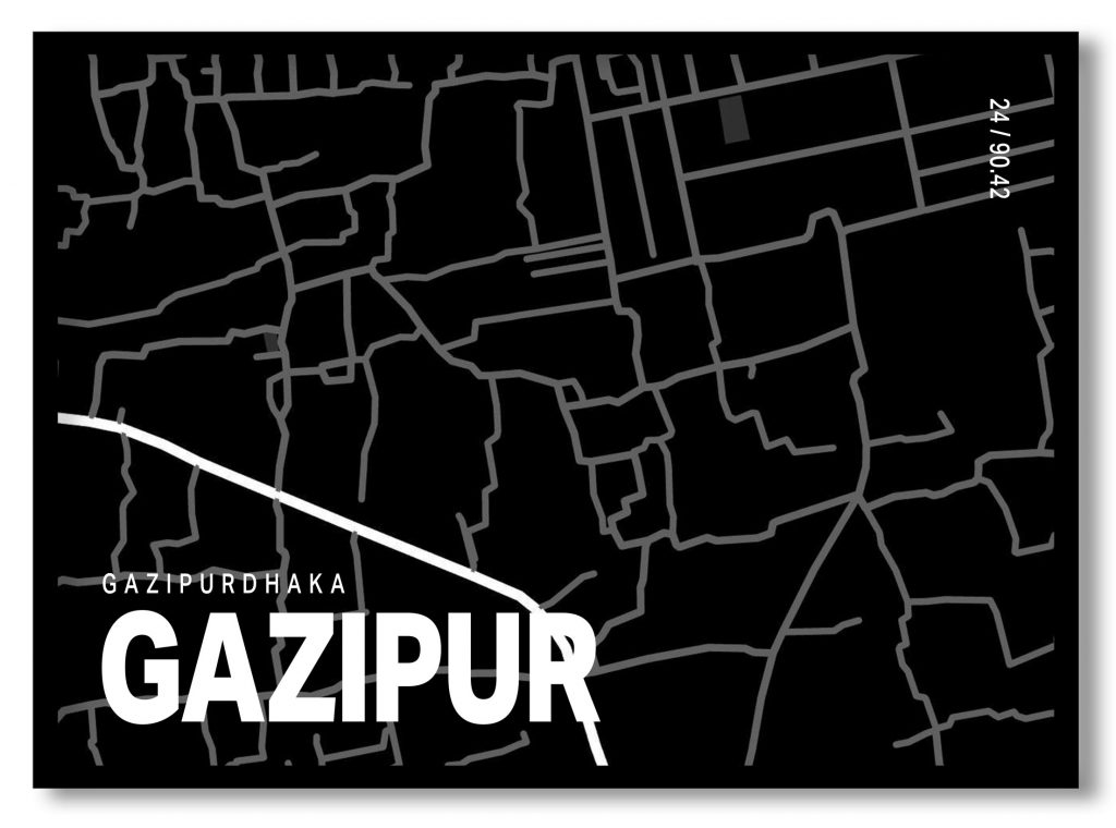 Black poster map of gazipur