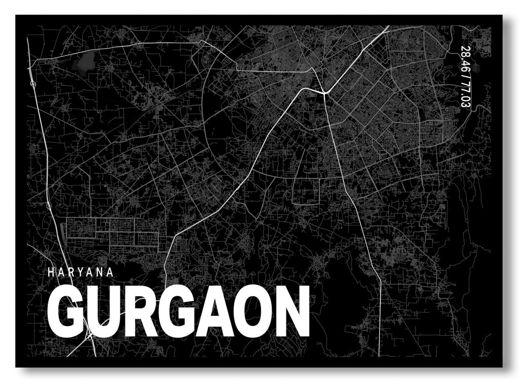 Black poster map of gurgaon