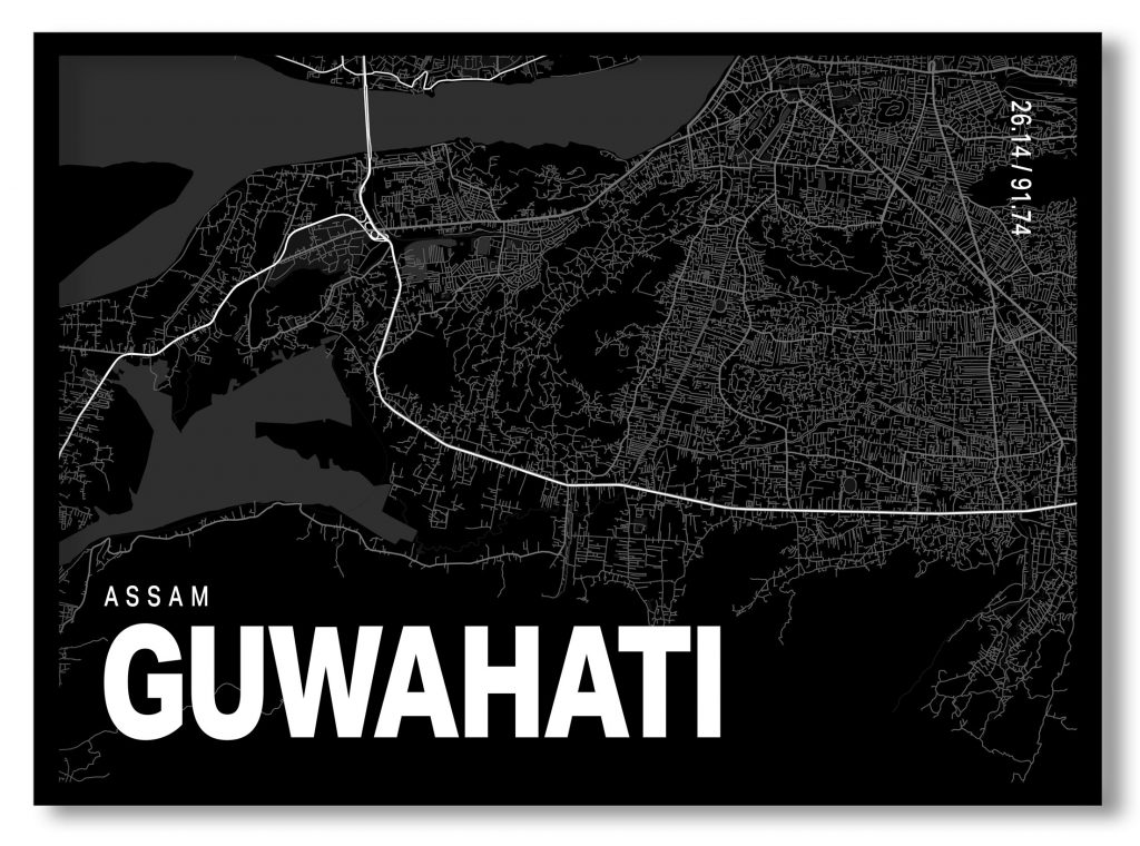 Black poster map of guwahati