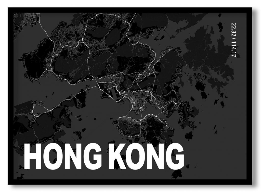 Black poster map of hong kong