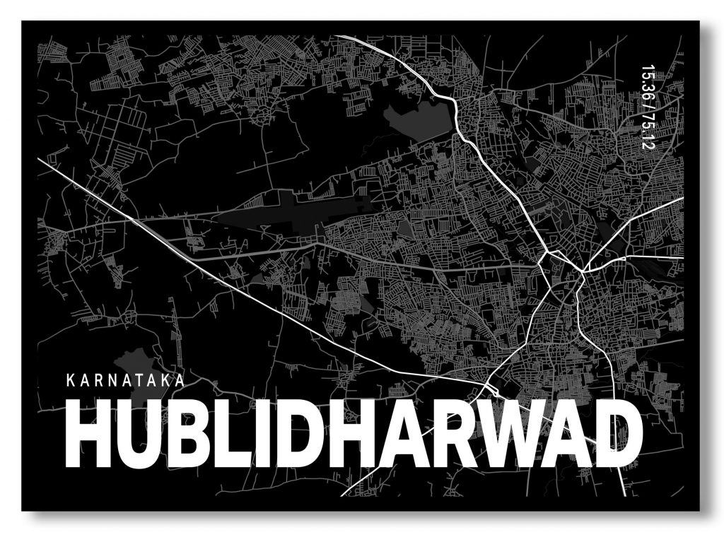 Black poster map of hublidharwad
