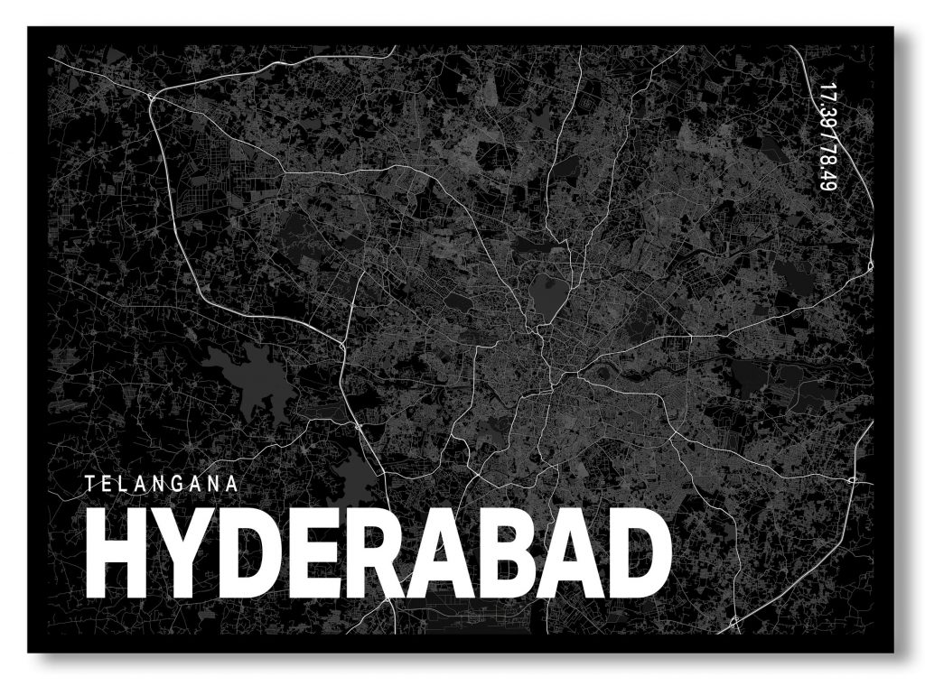 Black poster map of hyderabad
