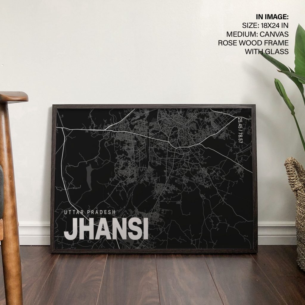 Black poster map of jhansi Wall Art Choose Size & Frames, Non Toxic