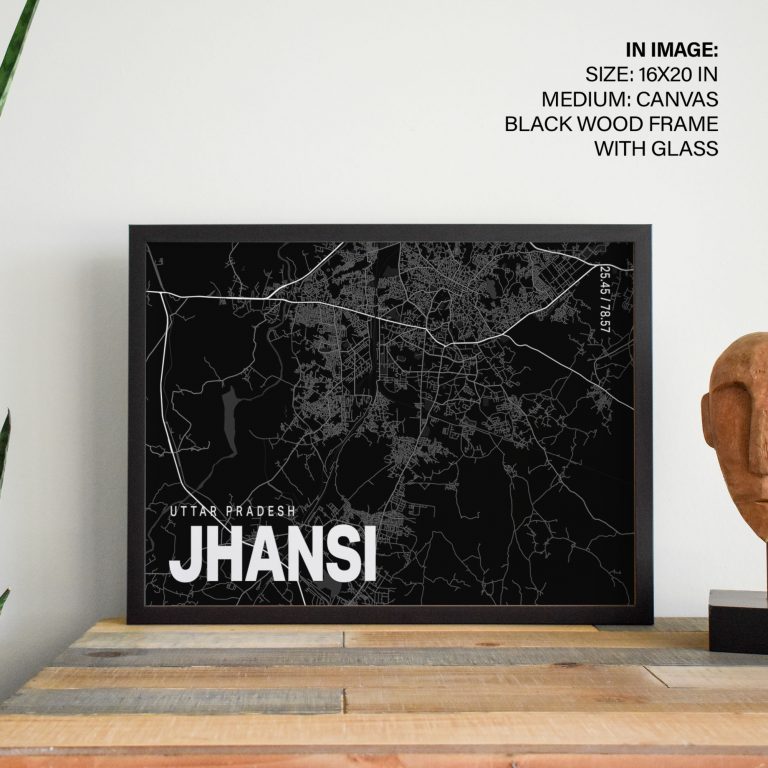 Black poster map of jhansi Wall Art Choose Size & Frames, Non Toxic