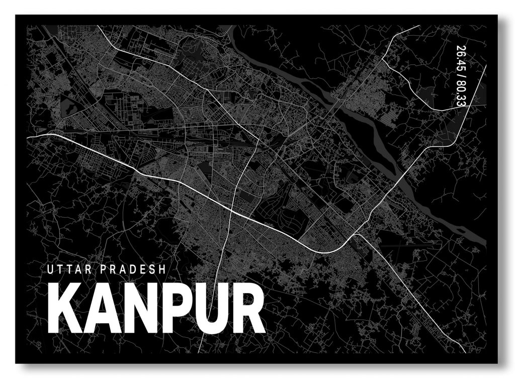 Black poster map of kanpur