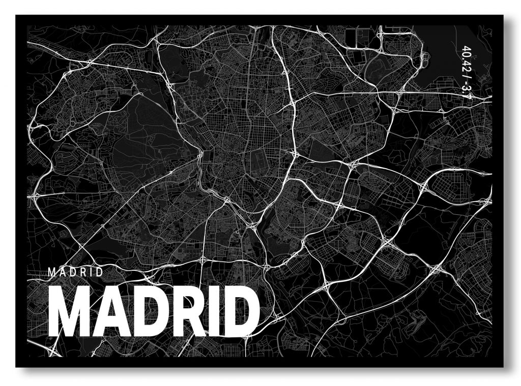 Black poster map of madrid