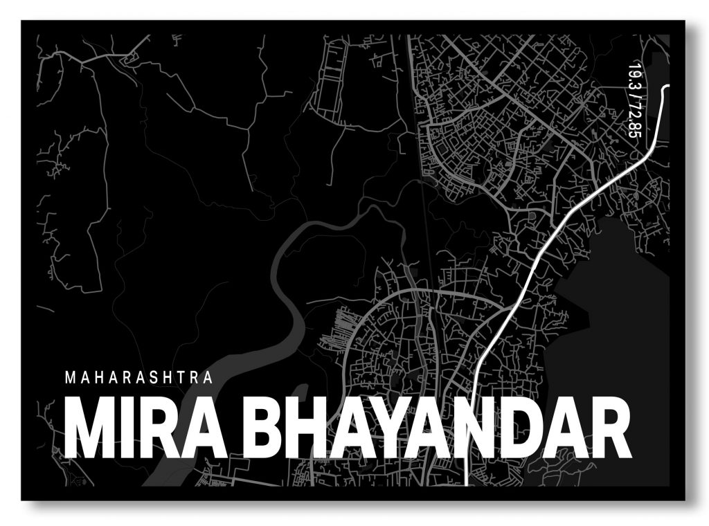 Black poster map of mira bhayandar