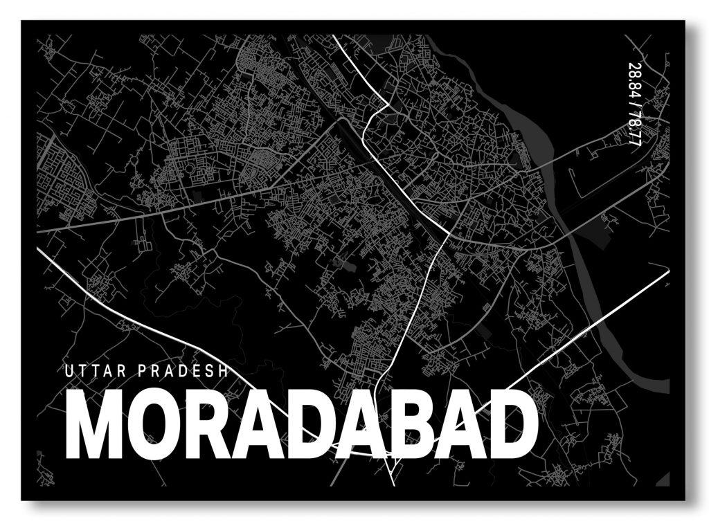 Black poster map of moradabad