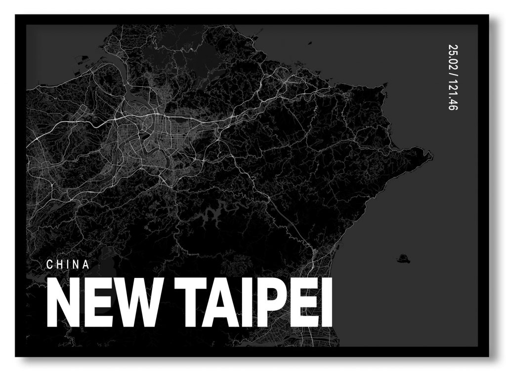 Black poster map of new taipei