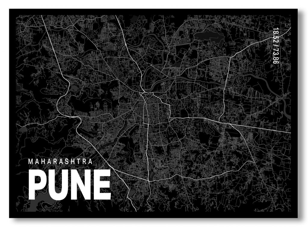 Black poster map of pune