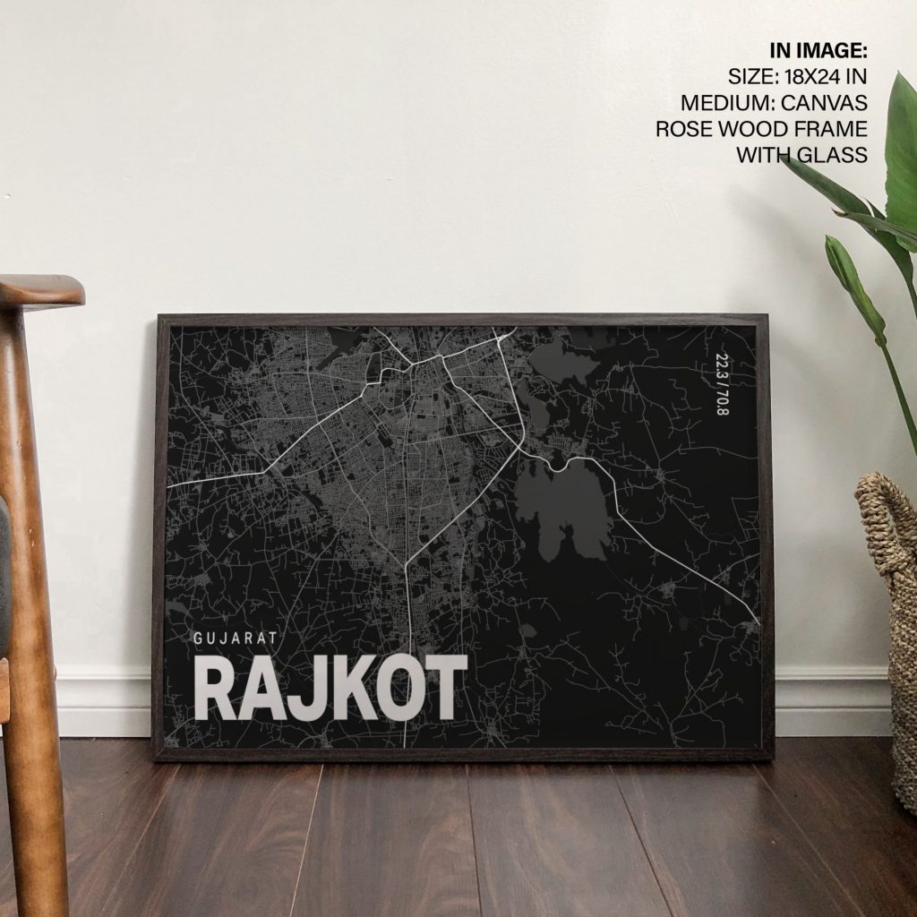 GUJARAT RAJKOT 22 3 70 8 - City Map Coordinates – Wall Hanging