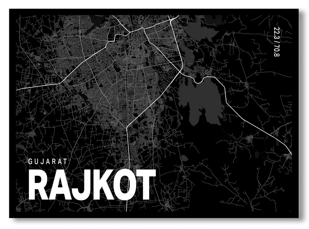 Black poster map of rajkot