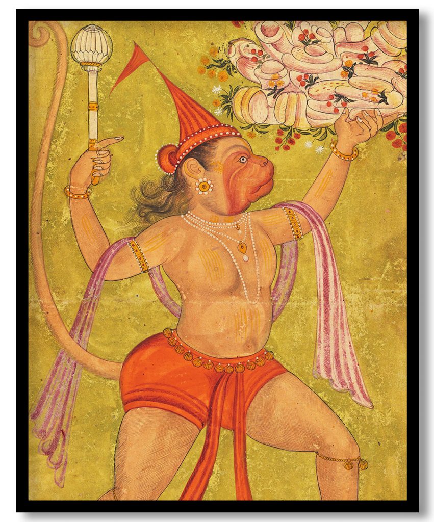 Hanuman carrying Mount Drona with Sanjeevani herbs by Unknown (1700-1800)