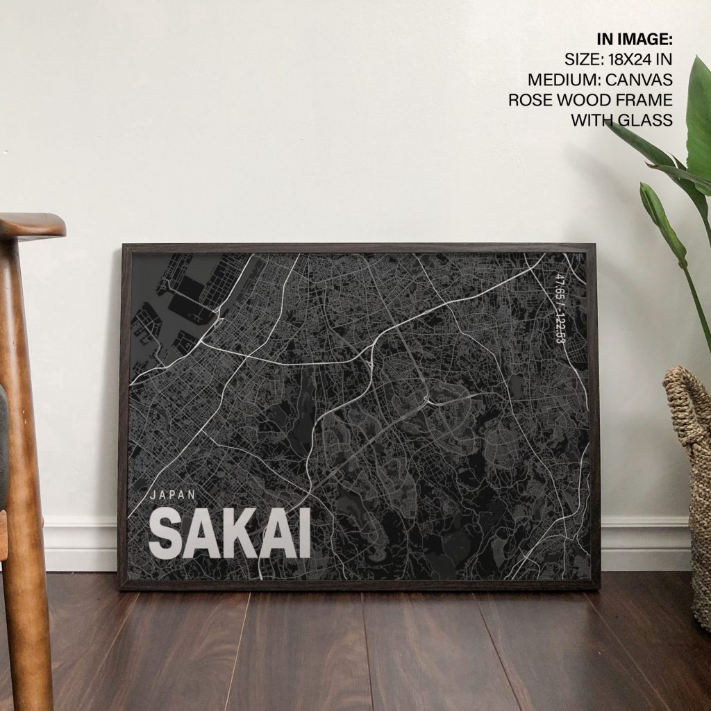 Minimalist Sakai Map with Coordinates – Wall Art