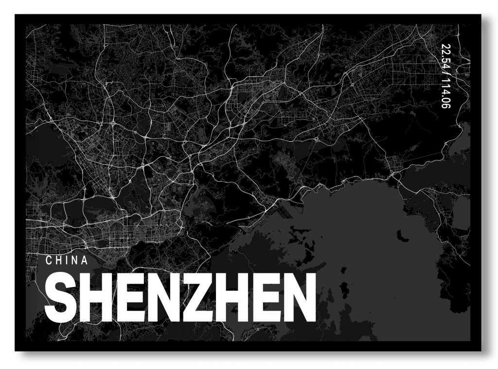 Black poster map of shenzhen