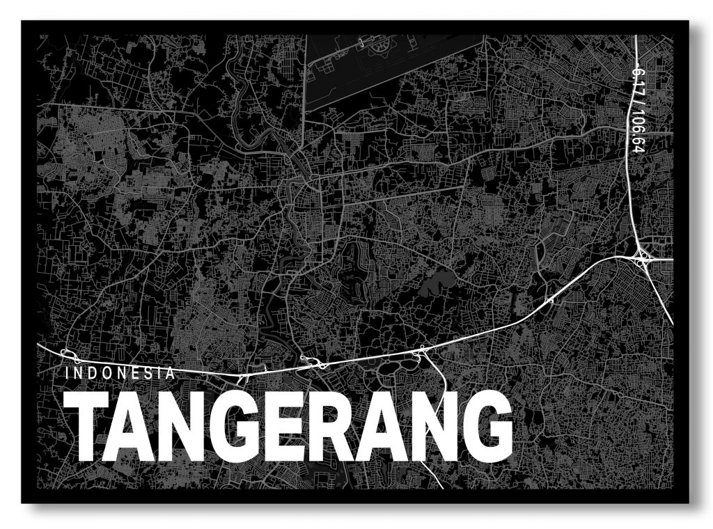 Black poster map of tangerang