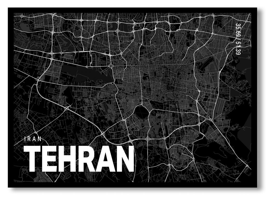 Black poster map of tehran