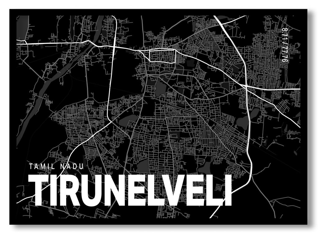 Black poster map of tirunelveli