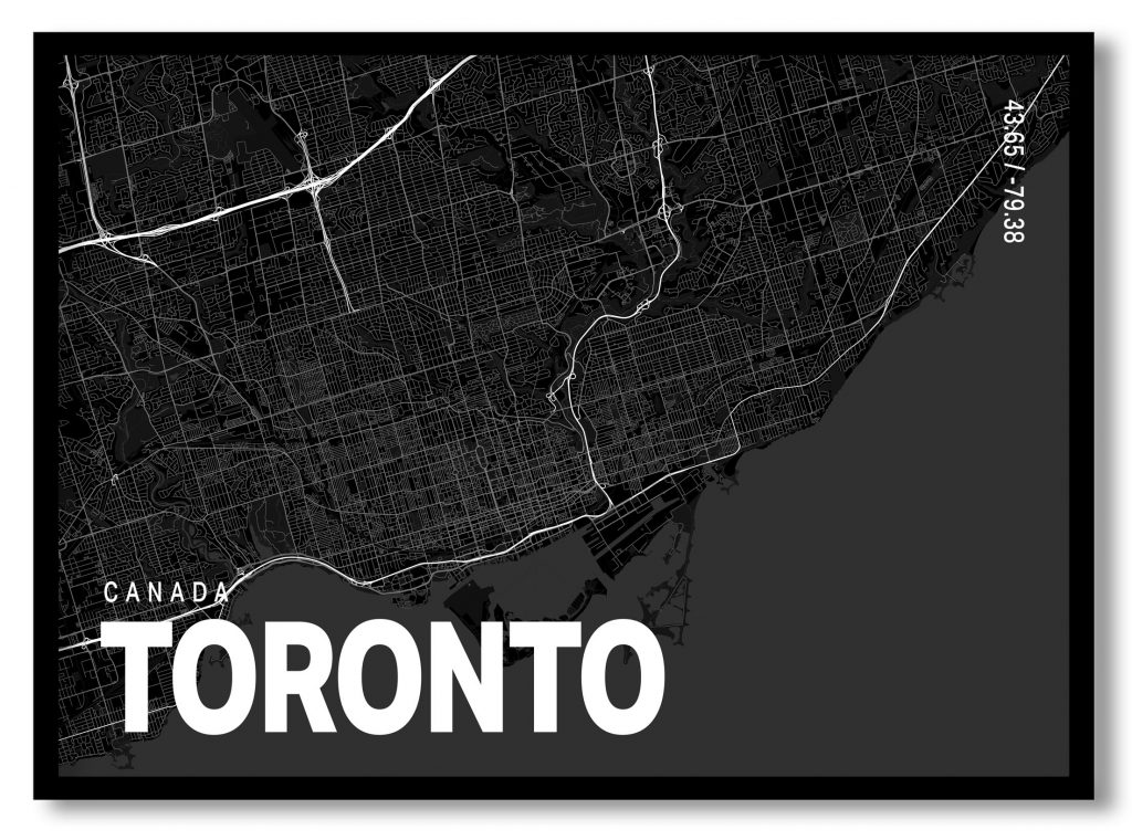 Black poster map of toronto