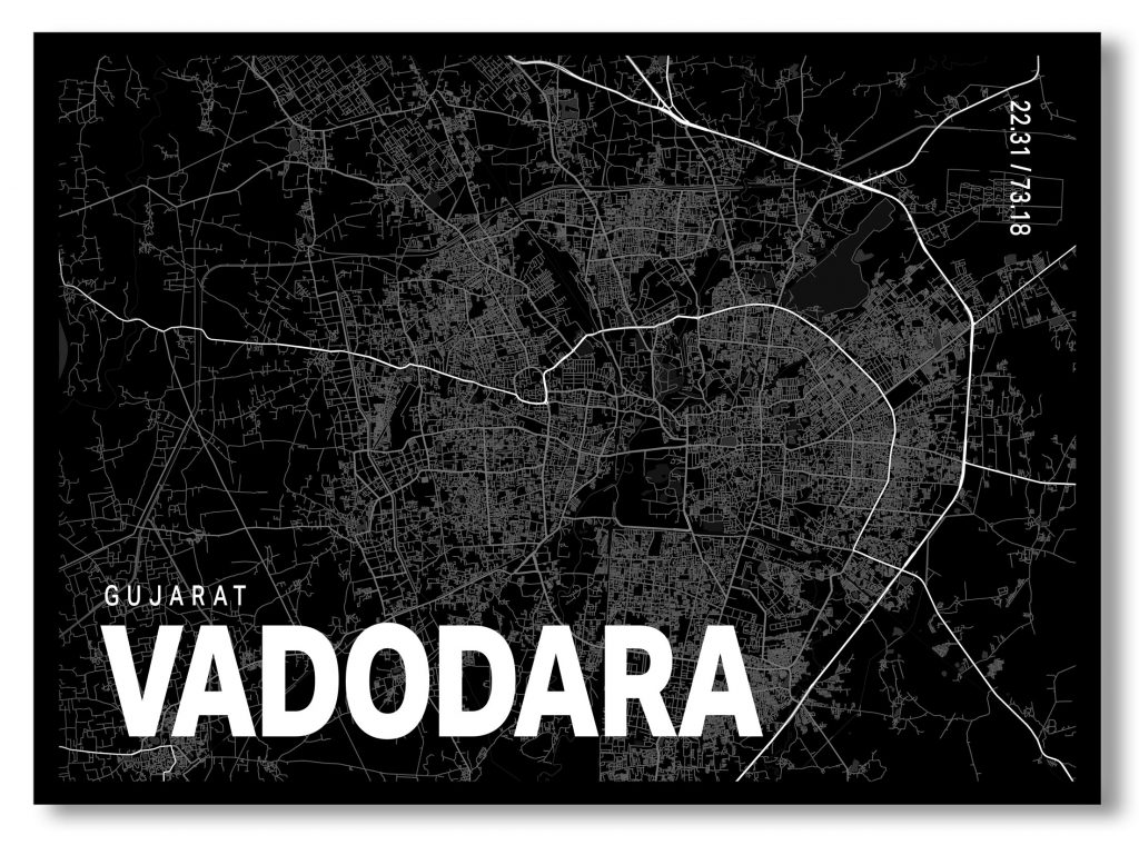 Black poster map of vadodara
