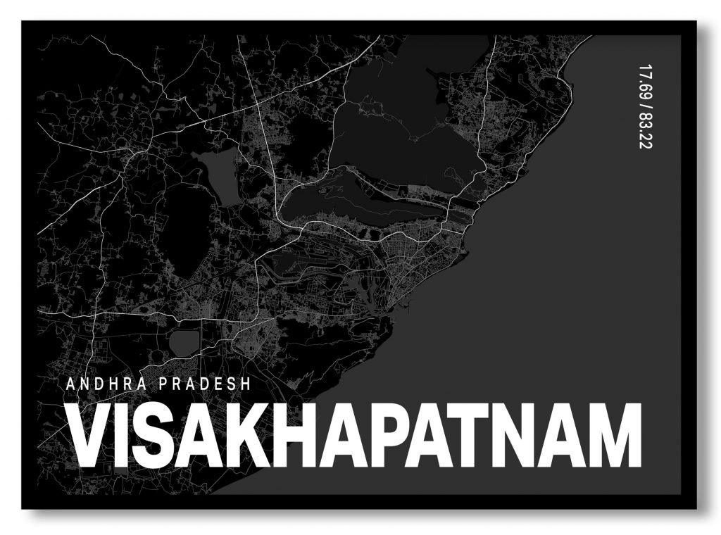 Black poster map of visakhapatnam