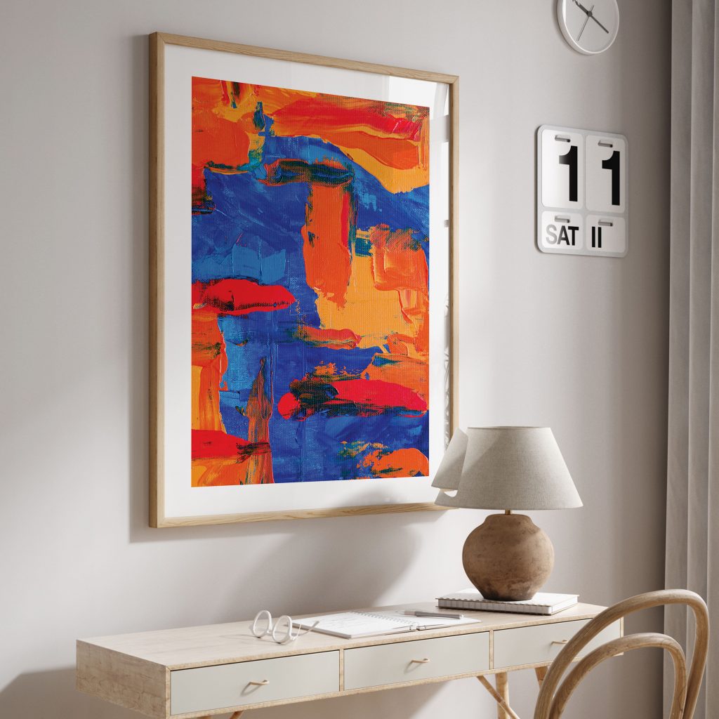 Abstract Textured Blue Orange Red – Home Decor