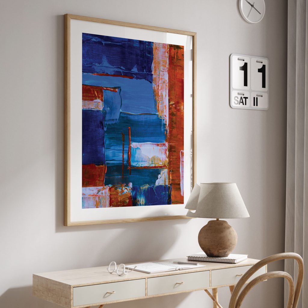 Abstract Blue Orange White Composition – Home Decor